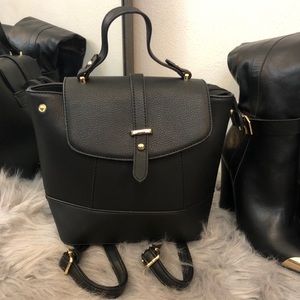 NWOT Small Black Vegan Leather Backpack Purse